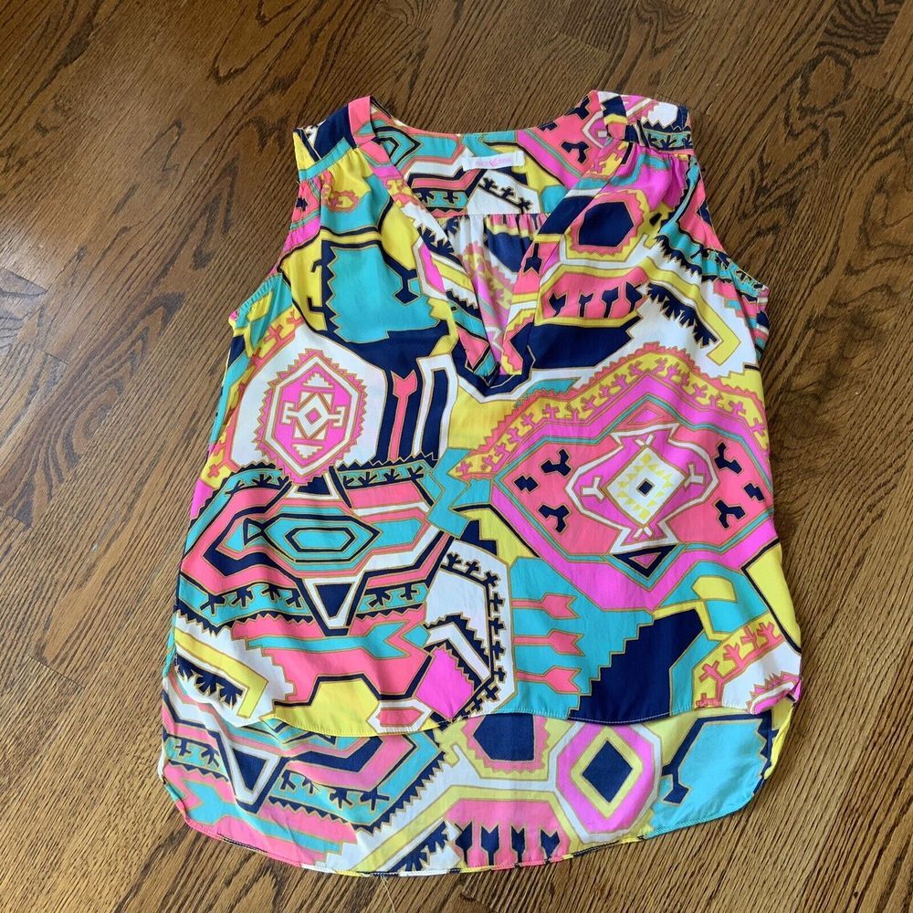 Women's Sz S Sleeveless Halter Artsy Fun Funky Silk‎ Bright Colors